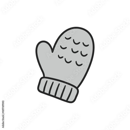 Winter grey knitted mitten with decorative pattern – stock vector flat illustration