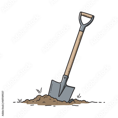 Shovel digging into soil for gardening and landscaping concept – stock vector flat illustration