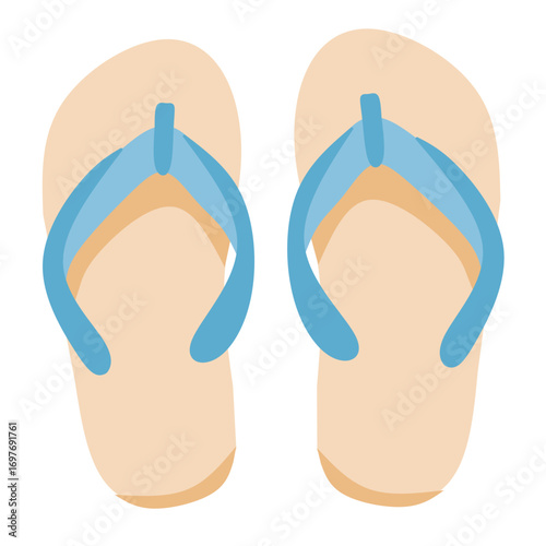 Illustration of a pair of beige flip-flops with blue straps.