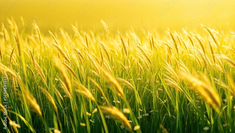 Fototapeta premium Golden Field of Tall Grass Under Bright Sunlight