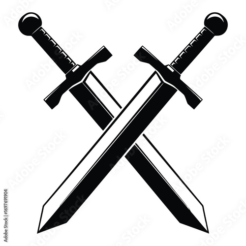 Two crossed medieval swords emblem symbol of battle warfare combat knights history vector
