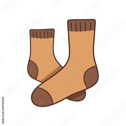 Brown and tan cartoon socks with ribbed cuffs and reinforced toes – stock vector flat illustration