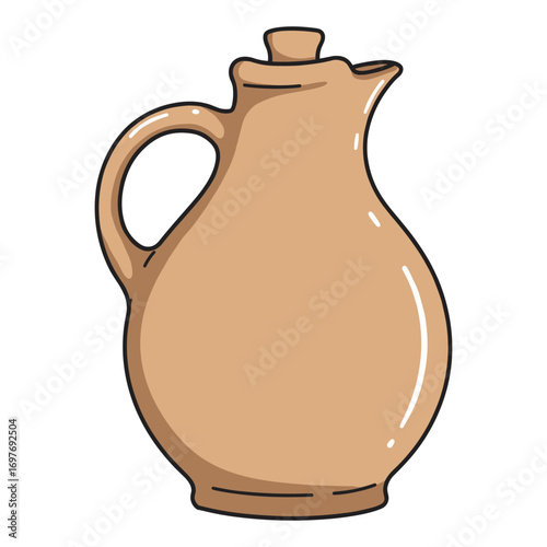 Cartoon clay pitcher with handle – stock vector flat illustration