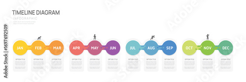 Infographic template for business. 12 Months modern Timeline element diagram calendar, 4 quarter steps milestone presentation vector infographic.