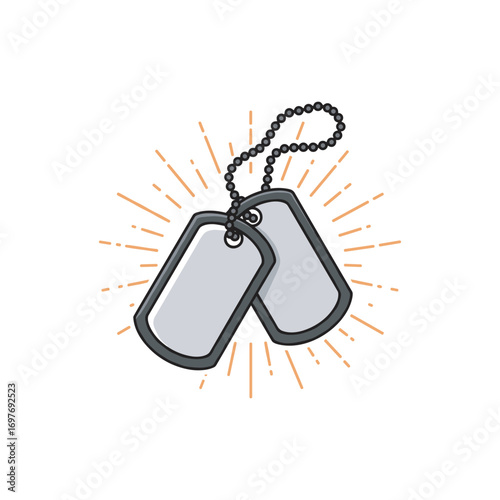 Military dog tags with radiating lines – stock vector flat illustration
