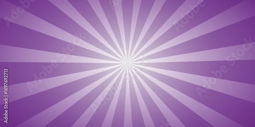 Radiating purple and lavender burst background. Pink background with white sun ray. Pattern of starburst. Abstract ultra pink texture with light of sunburst. Pink retro striped background. 