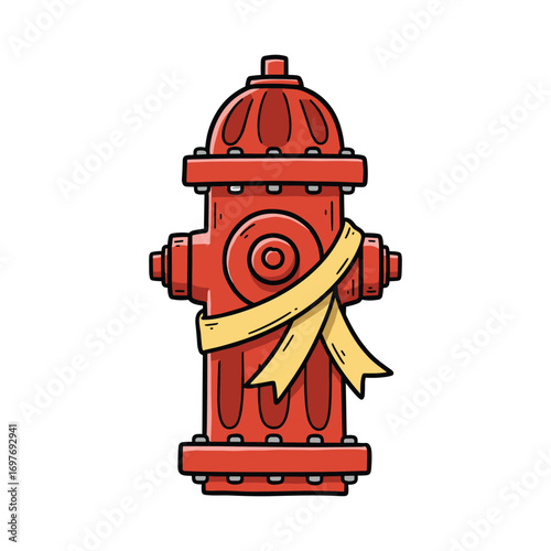 Illustrated red fire hydrant with yellow ribbon – stock vector flat illustration