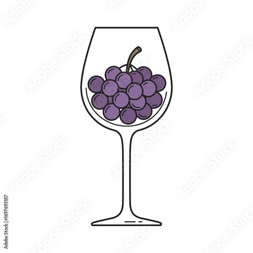 Grapes inside wine glass - symbol of viticulture and winemaking – stock vector flat illustration