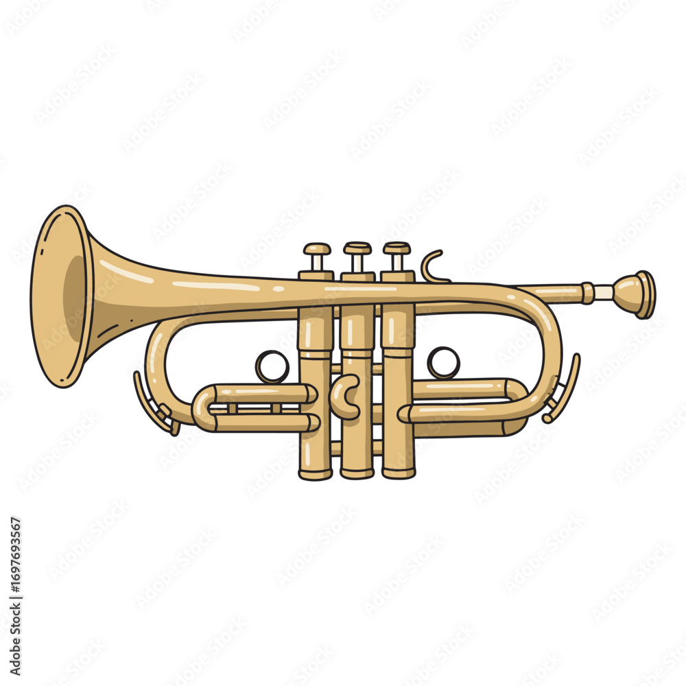 Obraz premium Illustration of a brass trumpet with detailed valves – stock vector flat illustration