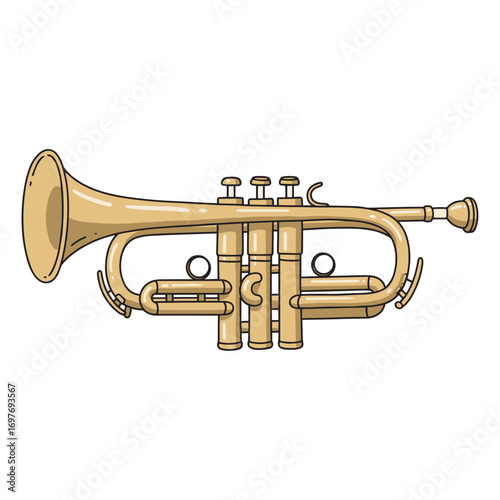 Illustration of a brass trumpet with detailed valves – stock vector flat illustration
