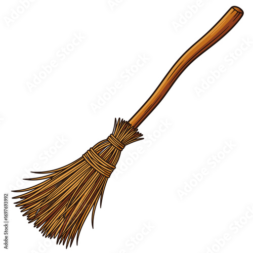 Illustration of a wooden witch s broom silhouette isolated on white background