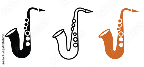 Three Saxophone Silhouettes in Varied Brown Tones on White Background
