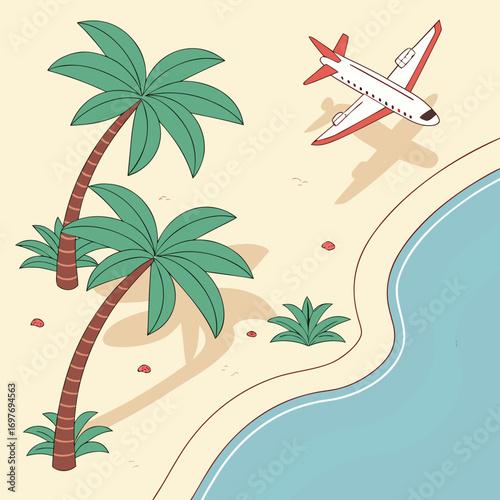 “Travel vacation vector with beach and airplane”
