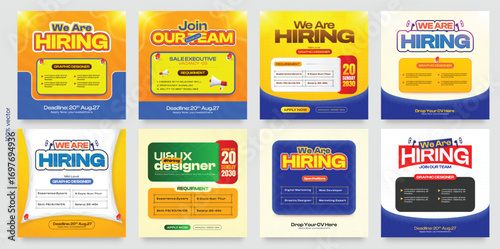We are hiring job vacancy social media banner template. Employee vacancy announcement. Illustration isolated.