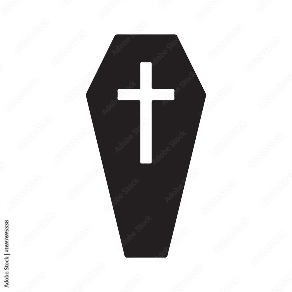 Obraz premium Coffin with Cross icon silhouette vector with white background