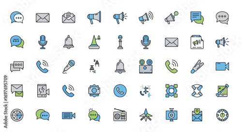 Collection of various communication and technology icons, presented in a clean and organized layout.