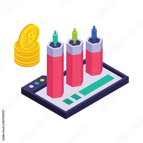 Crypto Arbitrage isometric vector illustration.
