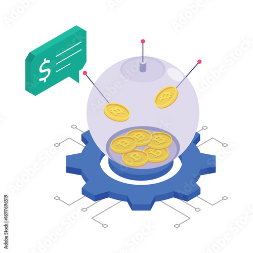 Secure Crypto Sphere isometric vector illustration.