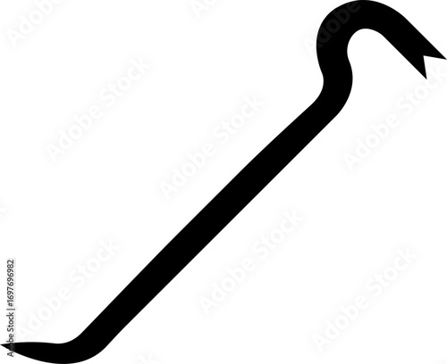 Silhouette vector of Crowbar. Fireman equipment solid tool. Silhouette vector of Claw Bar on white background.