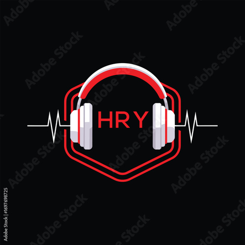 HRY  Headphone Company logo. HRY Modern Music logo design for entrepreneur and business. HRY Entertainment Branding best icon.
