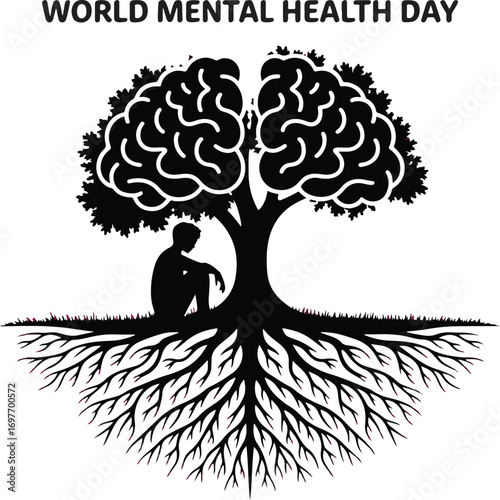 World Mental Health Day Tree Brain Illustration
