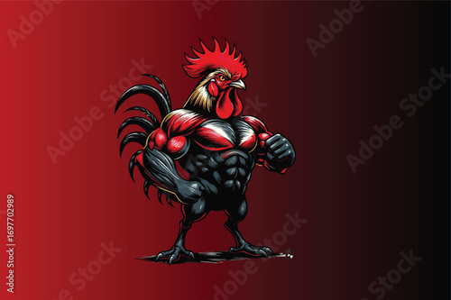 Mascot logo muscular rooster character digital art