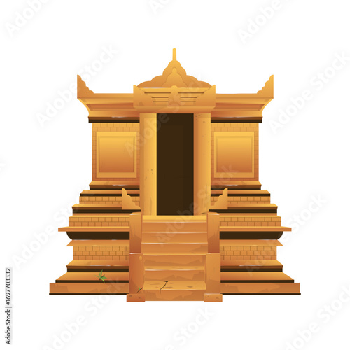 Ancient building structure architecture with golden temple entrance and stairs
