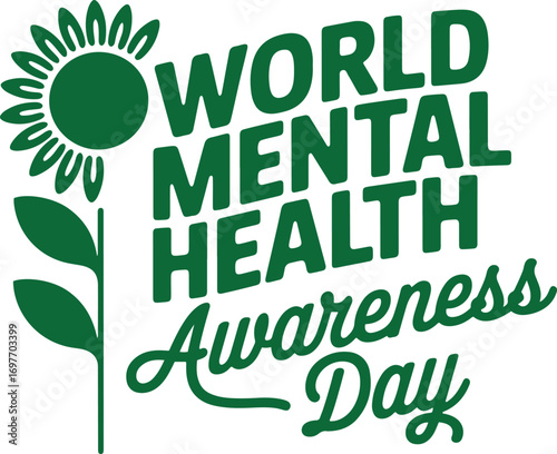 World Mental Health Awareness Day Green Sunflower Design
