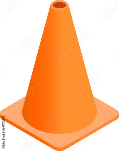 Orange traffic cone isolated. Solid Orange traffic cone on transparent background