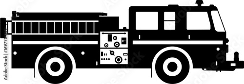 Fire truck silhouette vector isolated on white background. fire engine silhouette vector. Emergency vehicle fire engine rescue truck icon art silhouette