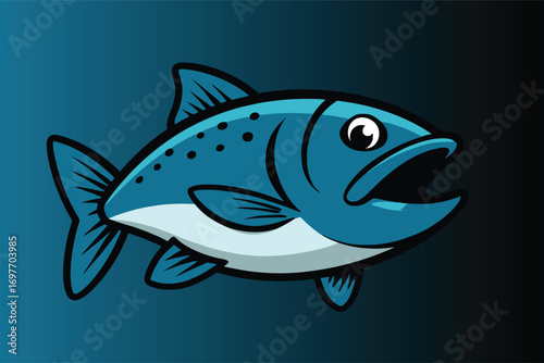 Mascot logo of a fierce blue fish with mouth open