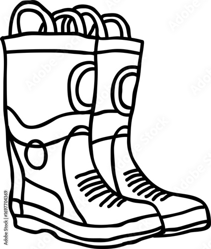 Firefighter Boots outline. Line art Vector of Fireman shoes. fireman boots icon. Safety Boots outline. fireproof boots on white background
