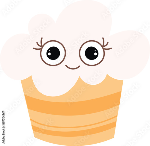 Cute clipart cupcake, isolated cartoon birthday object. Sweet food vector illustration