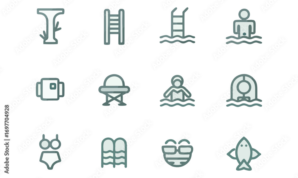 Fototapeta premium Swimming And Summer Icon Set