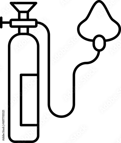 Oxygen cylinder with mask line art vector. Oxygen tank connected to a medical mask. oxygen tank with regulator icon sign vector. Scuba diving oxygen tank. 