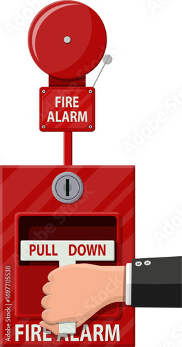 Vector of manual fire alarm pull station. Fire Alarm Icon on Transparent Background. Red manual call point for fire alarm vector.