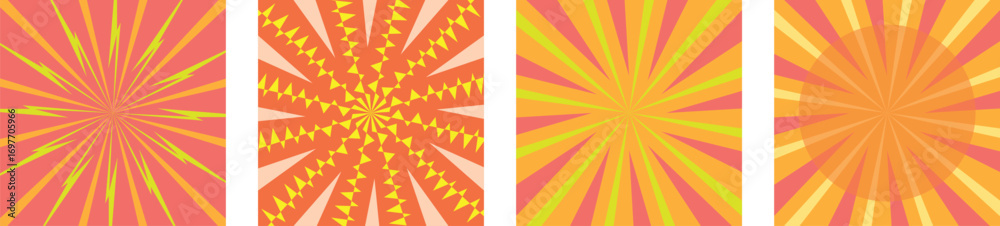 Vibrant orange and yellow sunburst patterns on vertical rectangles