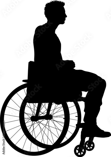 Silhouette of a man sitting in a wheelchair, side profile, symbolizing disability, accessibility, and independence. Ideal for healthcare, mobility, rehabilitation, and inclusive lifestyle themes.