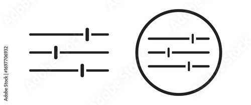 Settings sliders icon.  sliders icon vector outline set illustration sign. set of Black and white media control icons vector with transparent PNG background, multimedia interface buttons including pla