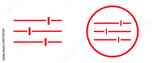 Settings sliders icon.  sliders icon vector outline set illustration sign. set of Black and white media control icons vector with transparent PNG background, multimedia interface buttons including pla