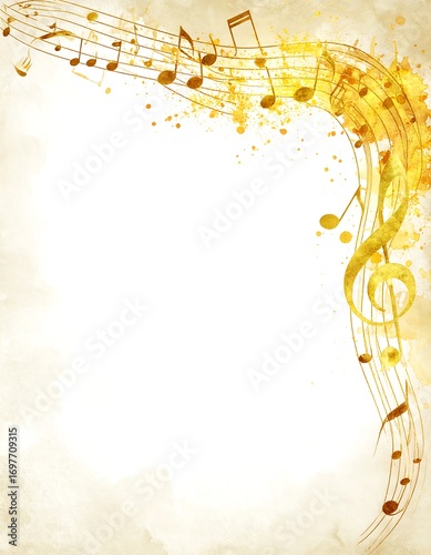 Musical notes in gold on a parchment-like background