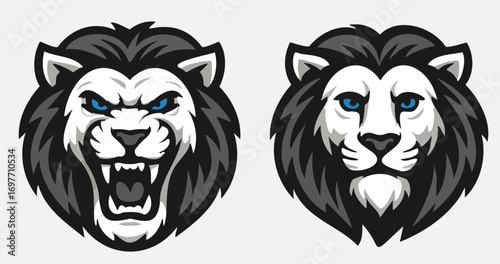 Two Lion Head Mascot Logos — Fierce & Calm Vector Emblems for Esports, Team Branding and Apparel Design