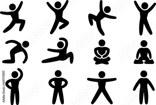 Diverse silhouettes of people in various dynamic poses