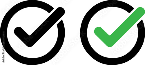 Two checkmarks one black one green inside oval circles