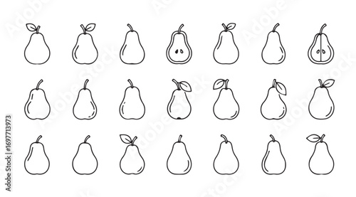 A collection of hand drawn pear silhouettes in a sketchy style