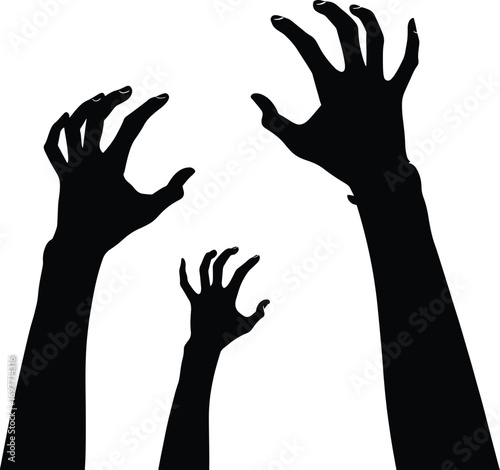 Creepy Zombie Hands Reaching Up Black Silhouette