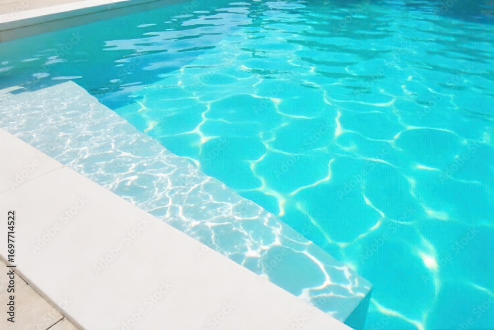 Obraz premium Sparkling clean pool water, a pristine white surface reflecting sunlight, creating a tranquil and inviting summer scene Ideal for relaxation, vacation, and luxury themes , resort, summer, clear