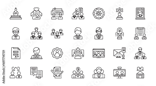 Collection of business and professional icons in a distinctive silhouette style
