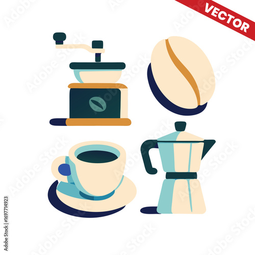 Coffee Beans and Barista Tools Set vector illustration