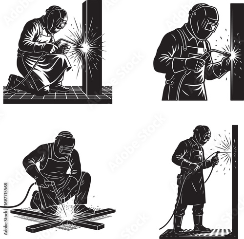 Welder at Work Set of Four Welding Industry Illustrations